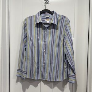 Talbots Blue and Green Striped Blouse